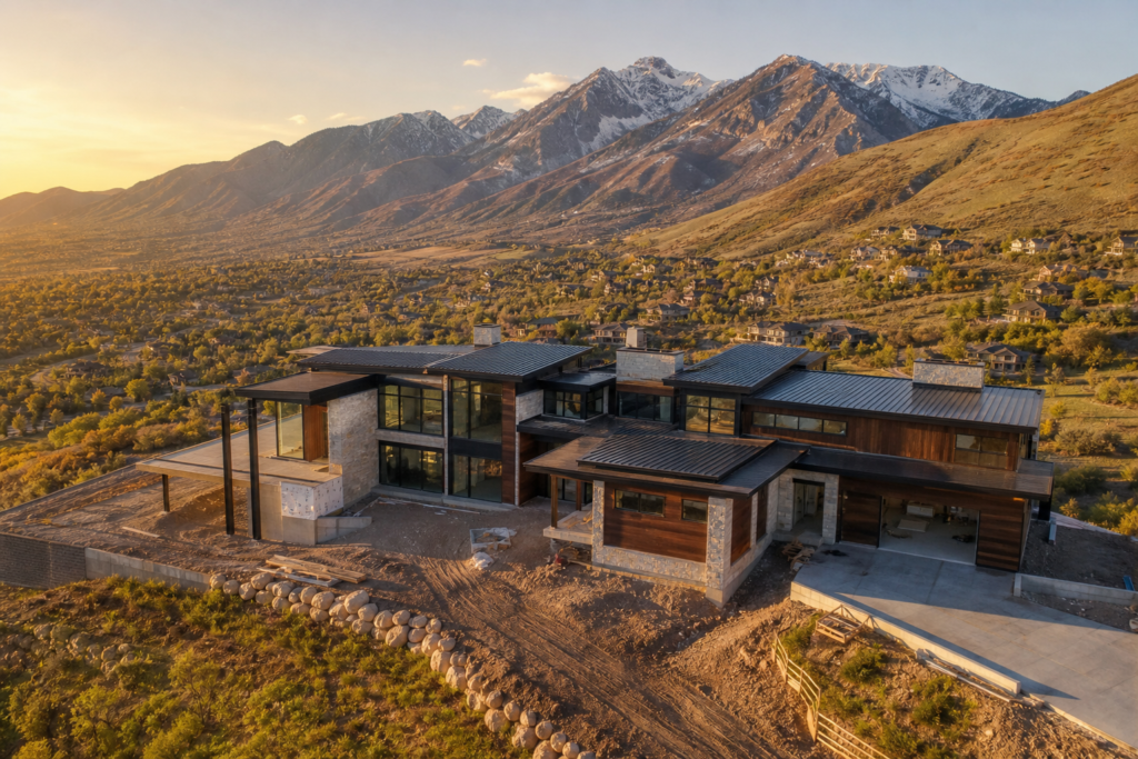 Custom home construction in Utah mountains
